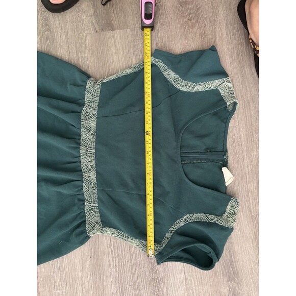 Green Pins and Needles Anthropologie Fit Flare Lace Trim Dress Cottagecore 10 - Picture 10 of 13